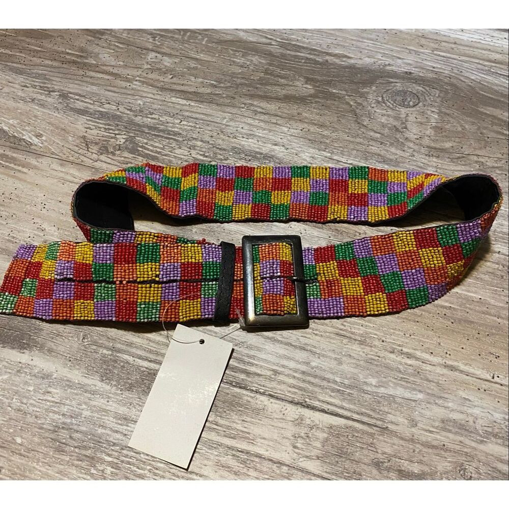Raj Vintage Deadstock Y2K Beaded Leather Boho 35” Belt